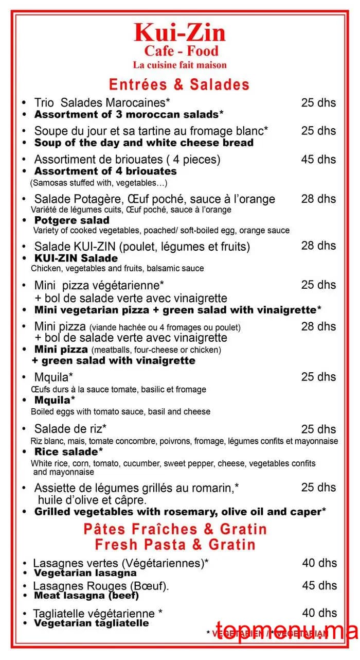 Restaurant Kui Zin menu page 1 Kui Zin menu page 1