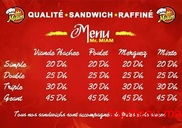 Restaurant Mr Miam menu page 1 Mr Miam menu page 1