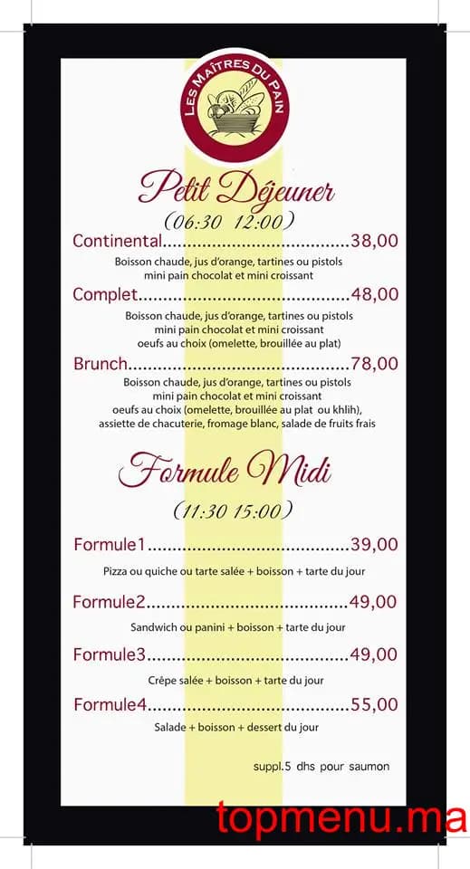 Restaurant Les Maîtres du Pain menu page 5 Les Maîtres du Pain menu page 5