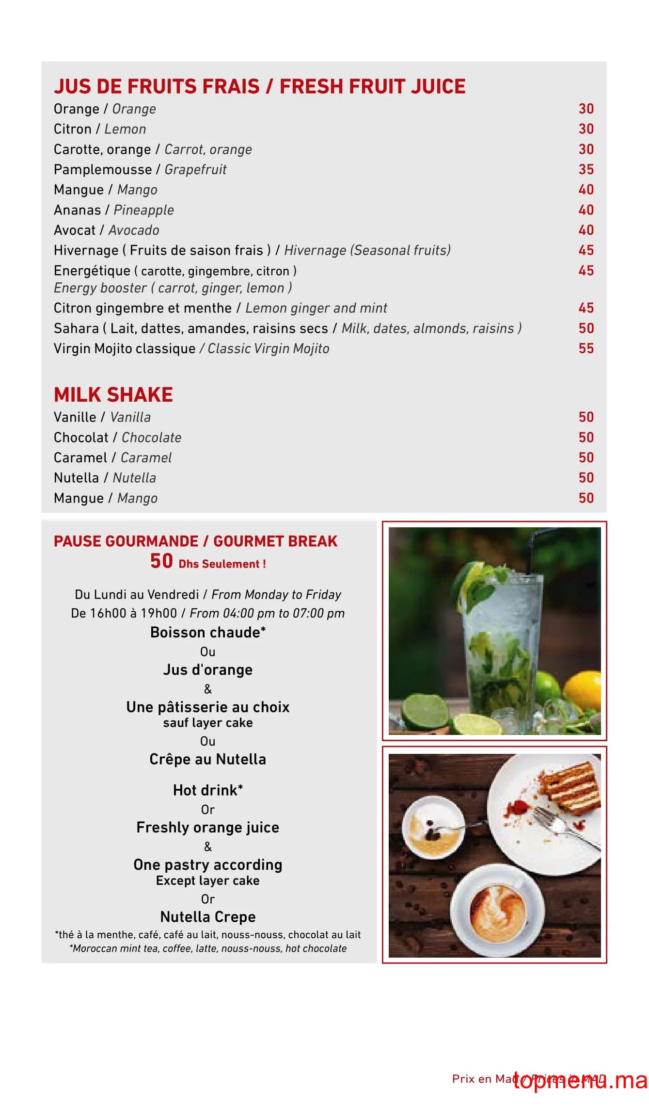 Restaurant La Table du Marché Hivernage menu page 12 La Table du Marché Hivernage menu page 12