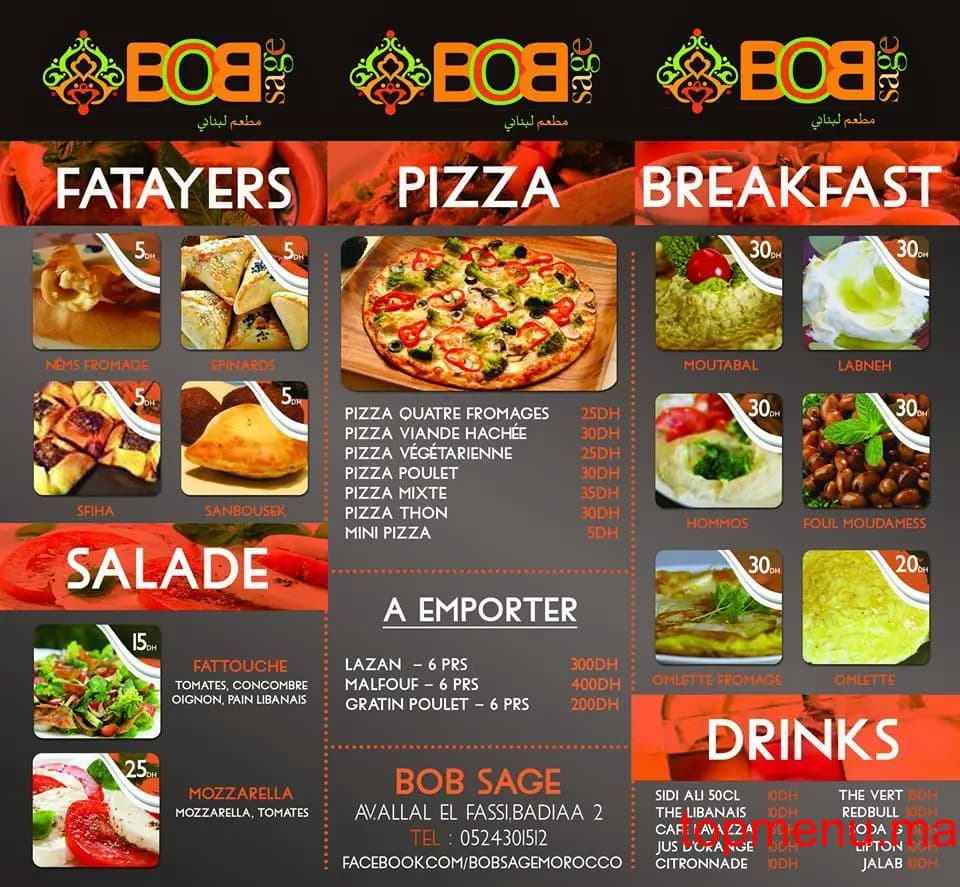 Restaurant BOB Sage menu page 2 BOB Sage menu page 2
