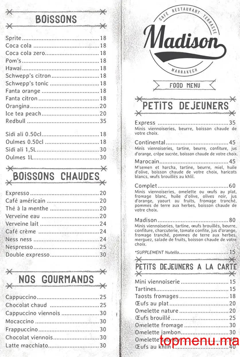 Restaurant Le Madison menu page 1 Le Madison menu page 1