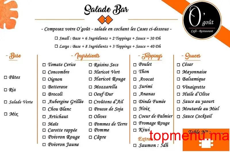 Restaurant O Goût menu page 1 O Goût menu page 1