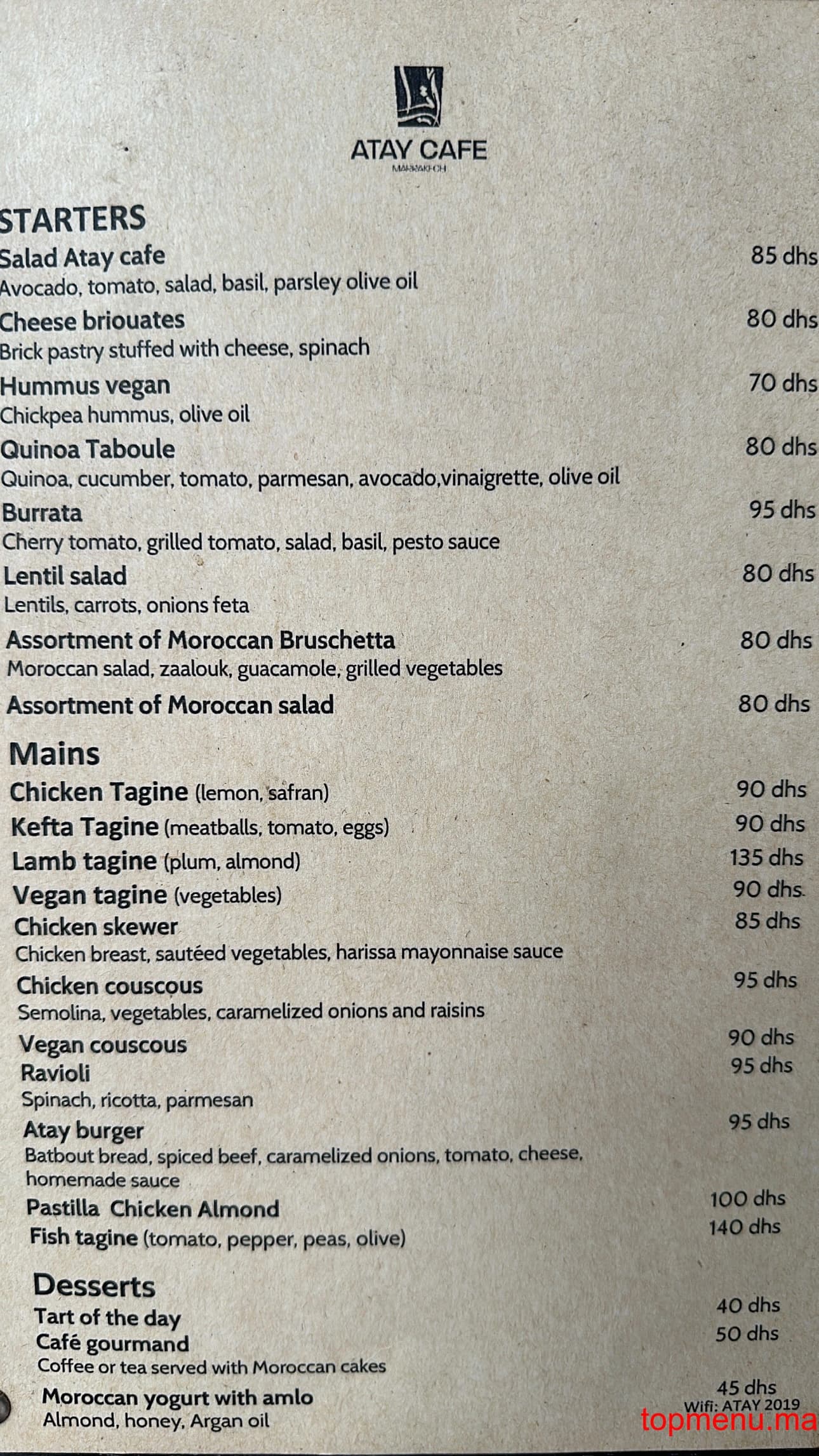 Restaurant Atay Cafe menu page 2 Atay Cafe menu page 2