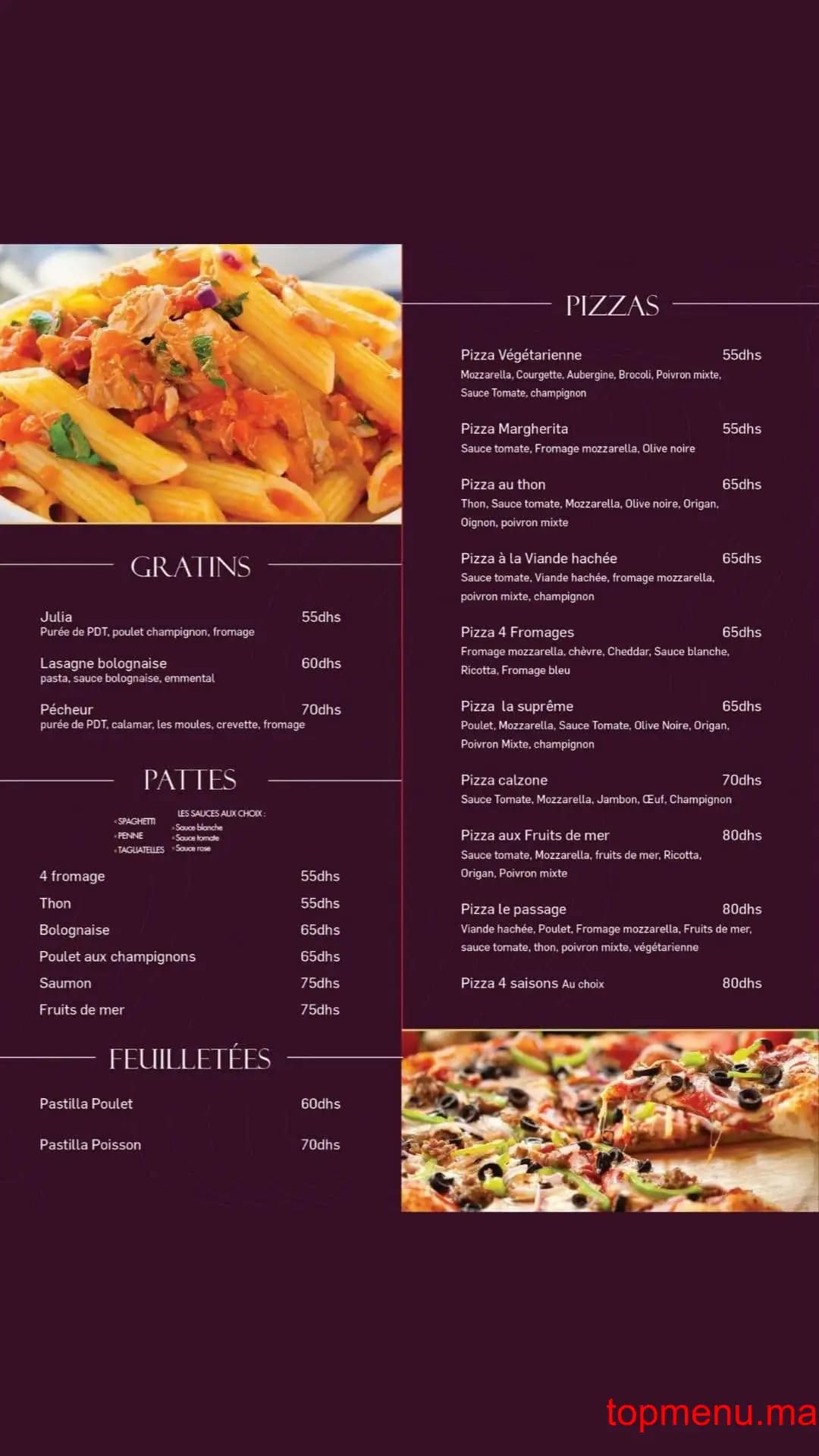 Restaurant Le Passage menu page 2 Le Passage menu page 2