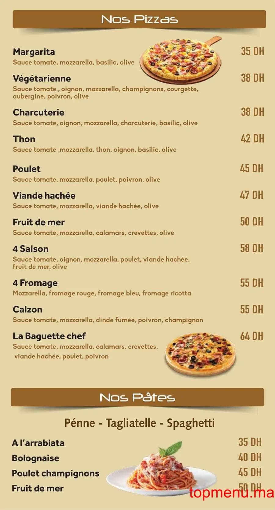 Restaurant La Baguette Chef menu page 5 La Baguette Chef menu page 5