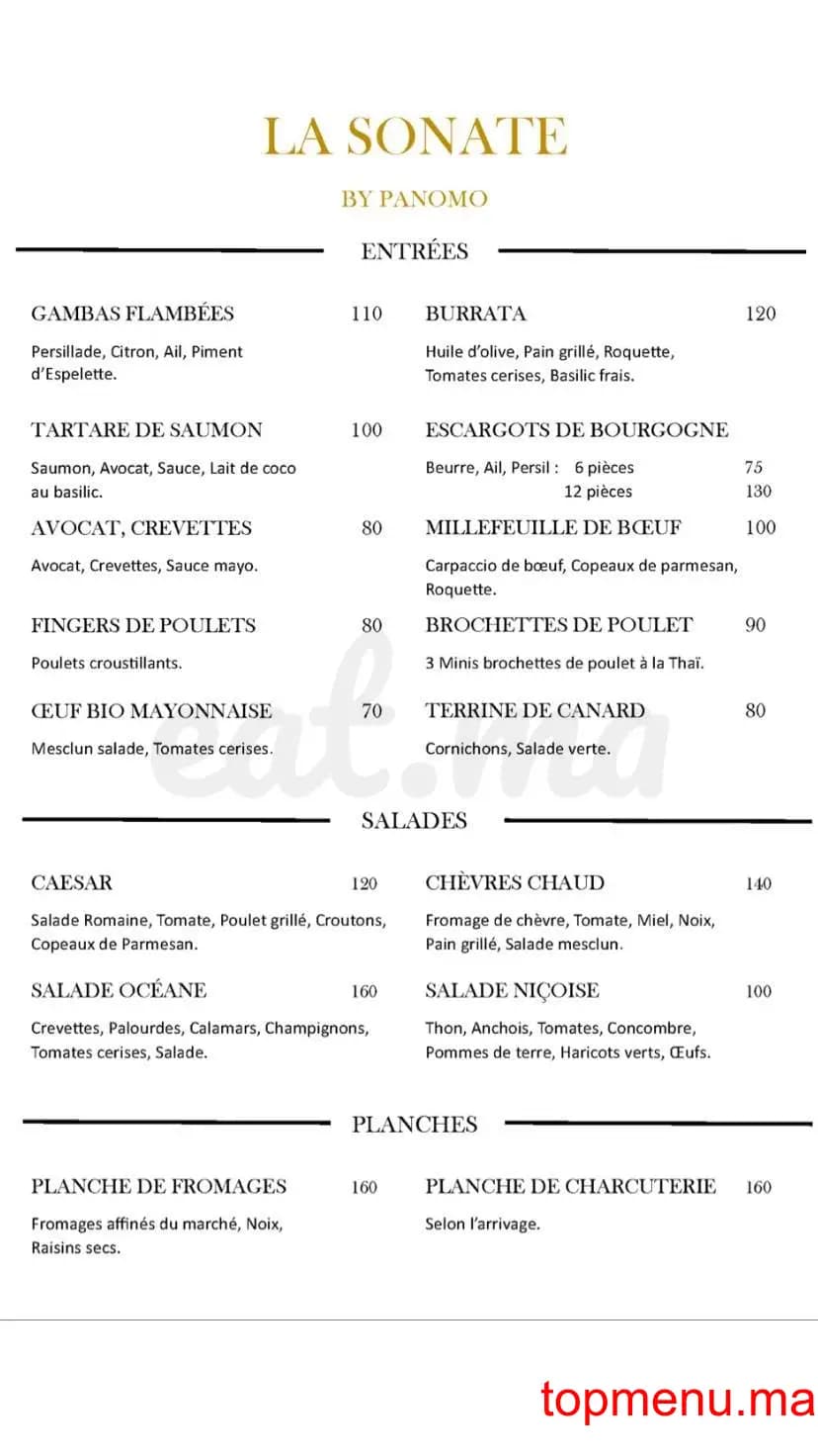 Restaurant La Sonate menu page 1 La Sonate menu page 1