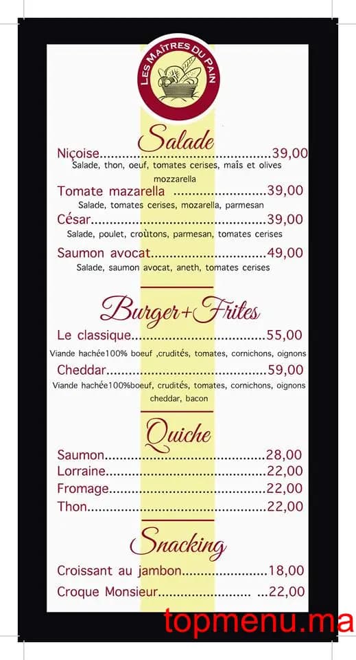 Restaurant Les Maîtres du Pain menu page 4 Les Maîtres du Pain menu page 4