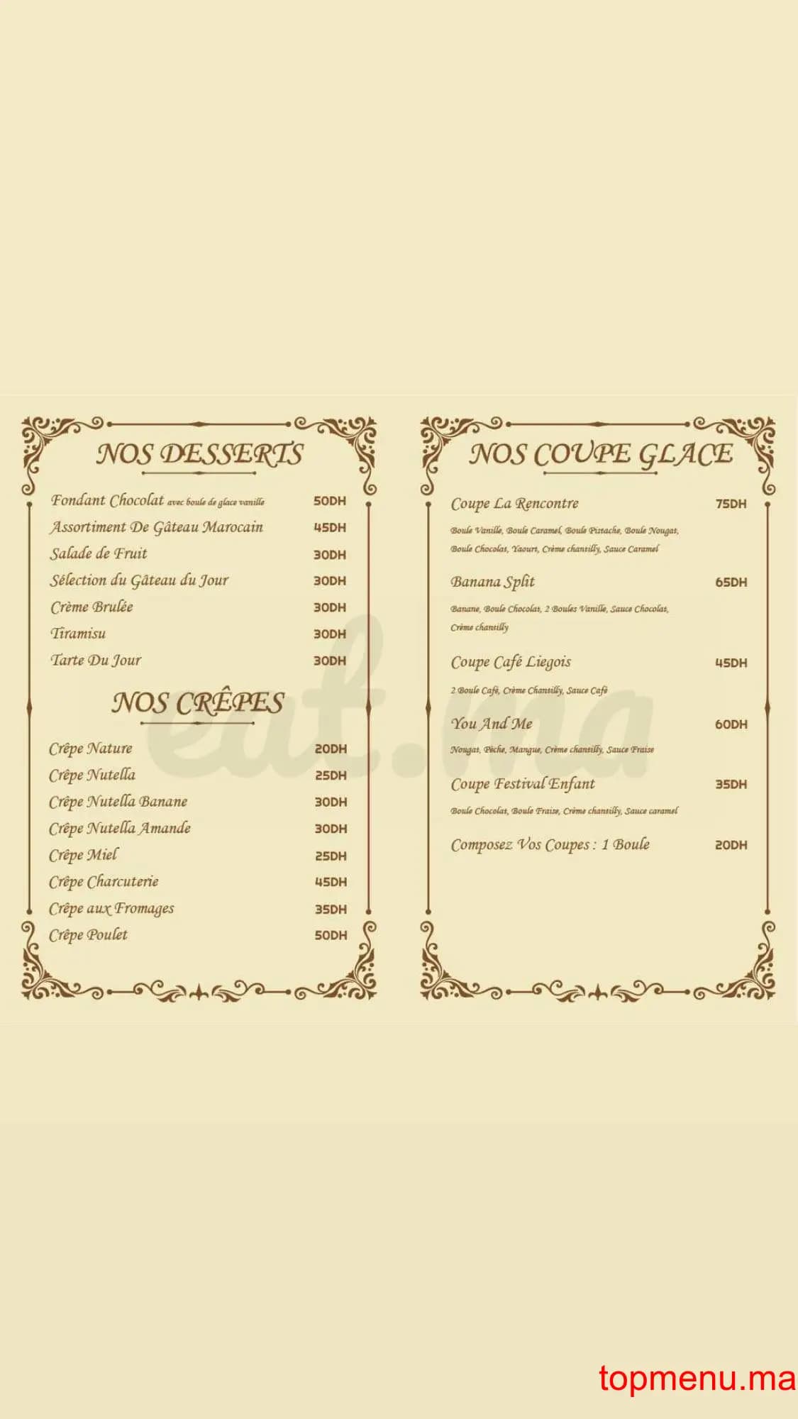 Restaurant La Rencontre Marrakech menu page 4 La Rencontre Marrakech menu page 4