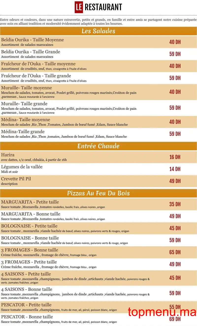 Restaurant Muraille de l’Ourika menu page 2 Muraille de l’Ourika menu page 2