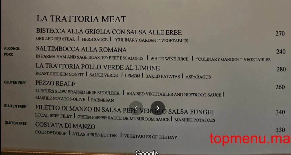 Restaurant La Trattoria menu page 2 La Trattoria menu page 2