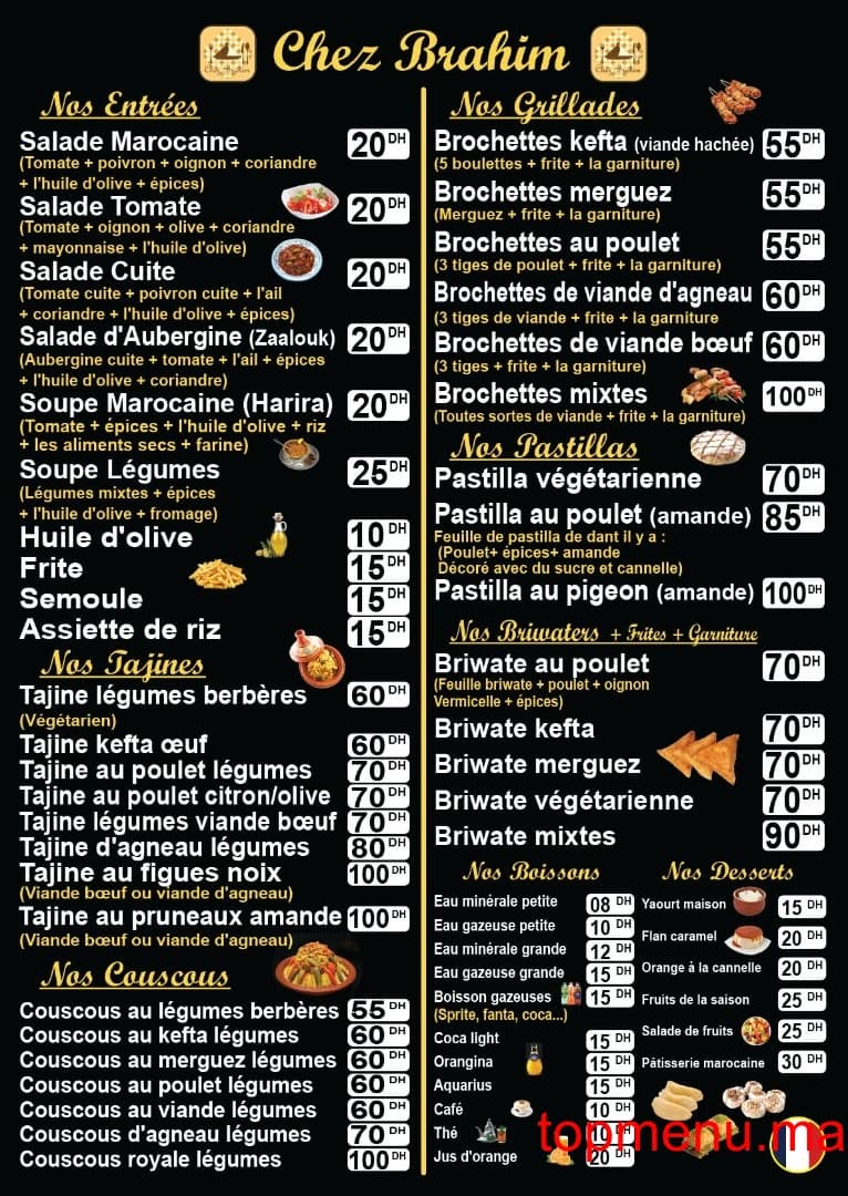 Restaurant Chez Brahim menu page 1 Chez Brahim menu page 1