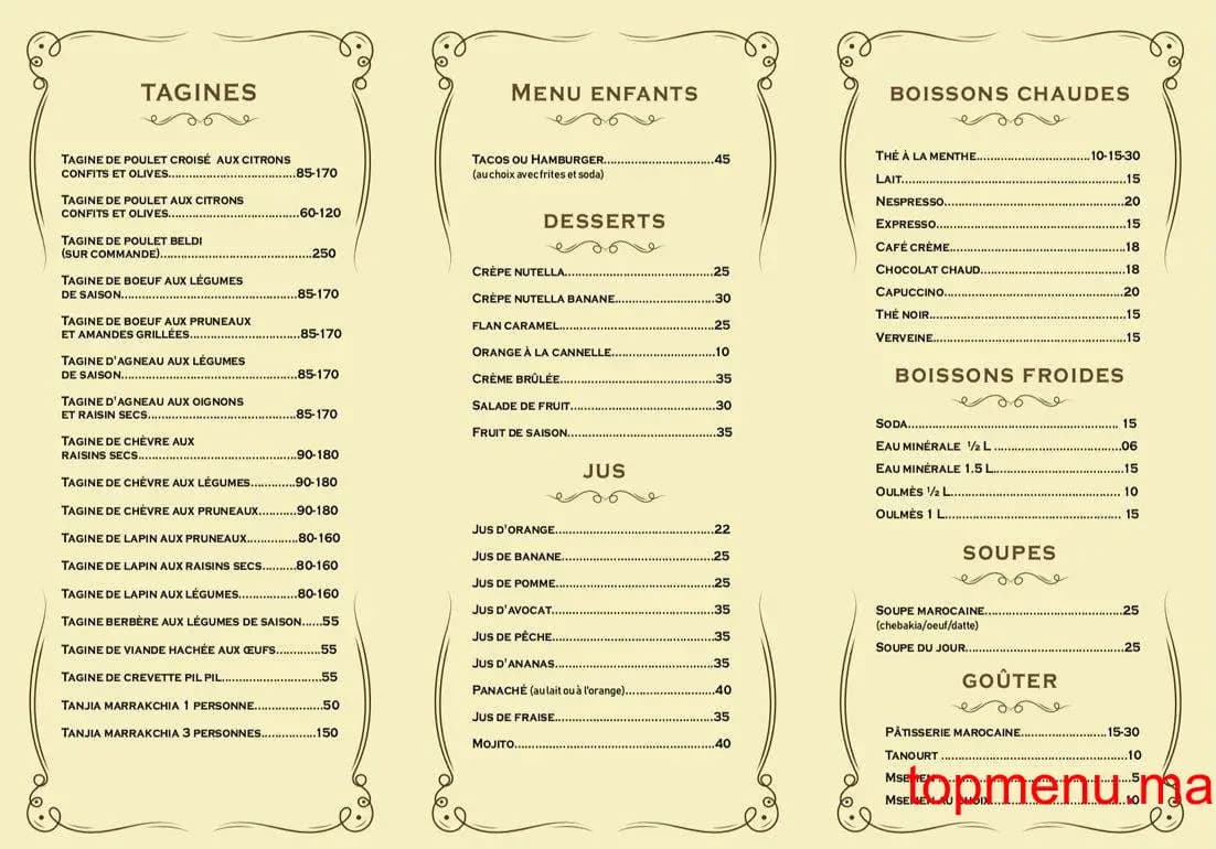 Restaurant Dar El Fellah menu page 2 Dar El Fellah menu page 2