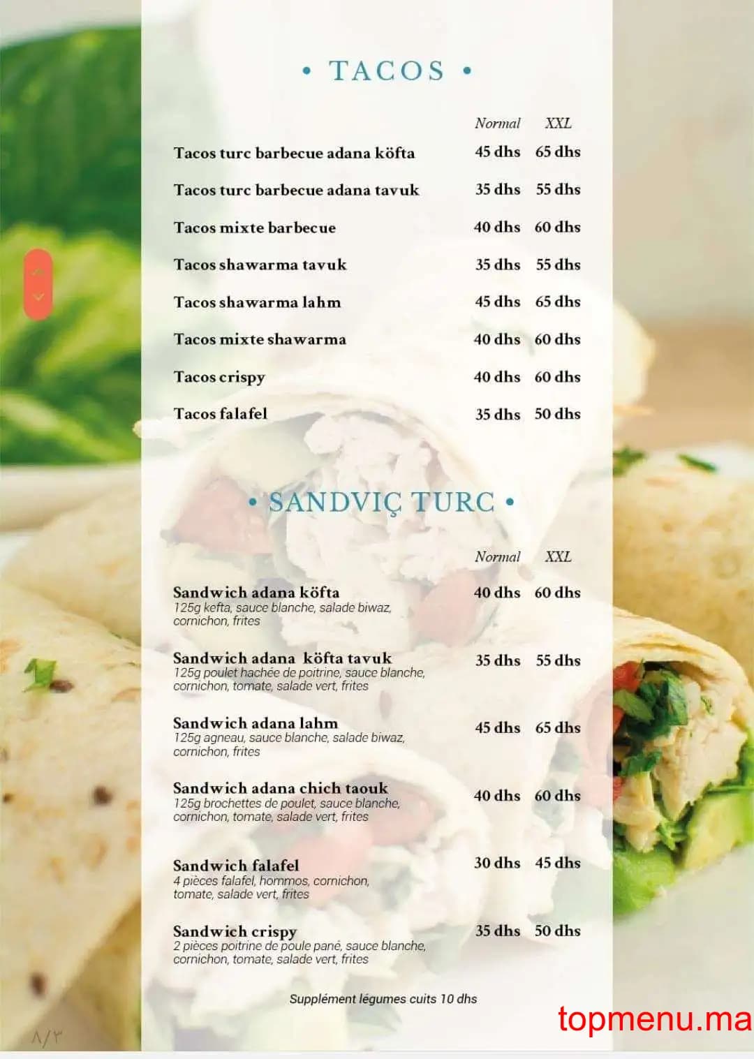 Restaurant Turkish Chef menu page 3 Turkish Chef menu page 3