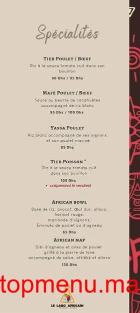 Restaurant Le Labo Africain menu page 4 Le Labo Africain menu page 4