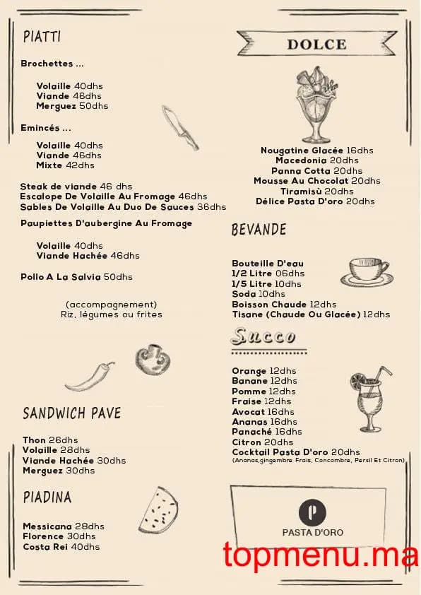Restaurant Pasta Di Sole menu page 1 Pasta Di Sole menu page 1
