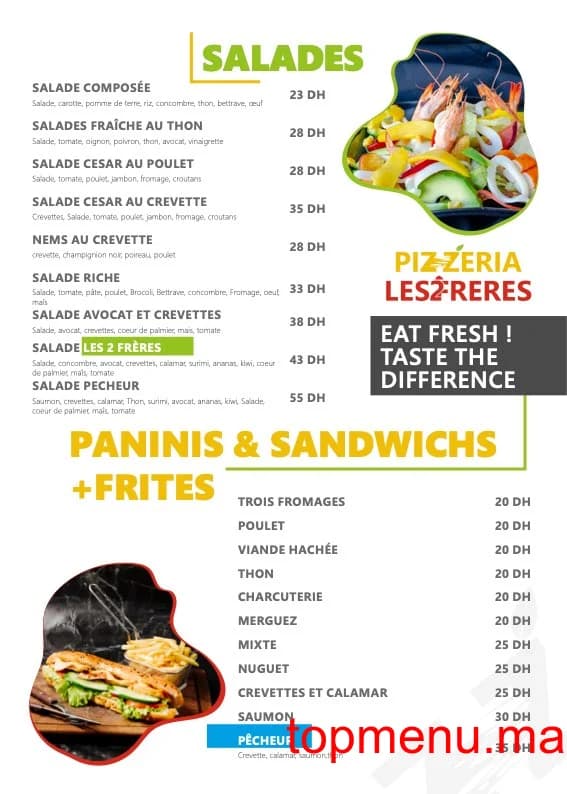 Restaurant Les 2 frères menu page 1 Les 2 frères menu page 1