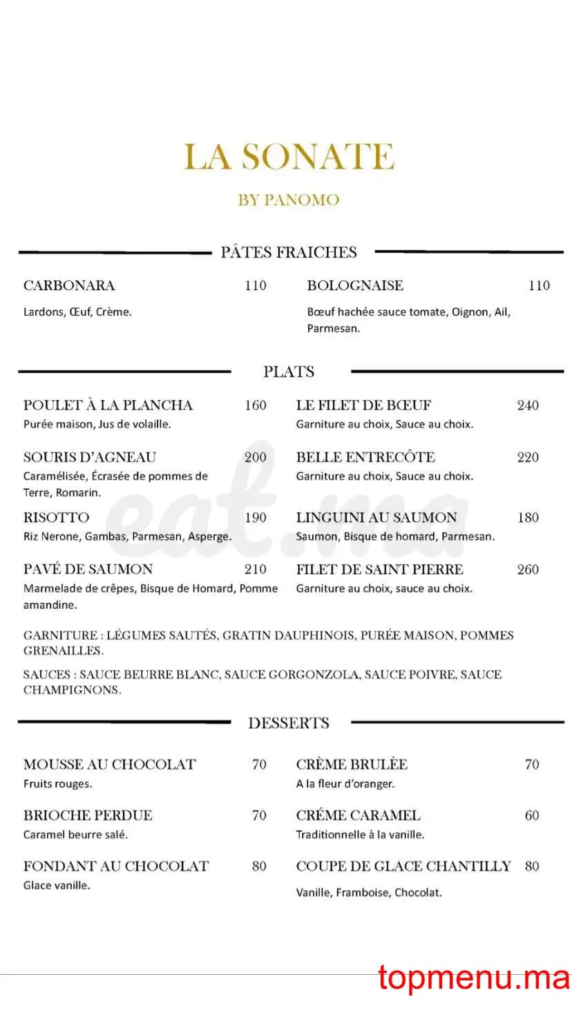 Restaurant La Sonate menu page 2 La Sonate menu page 2