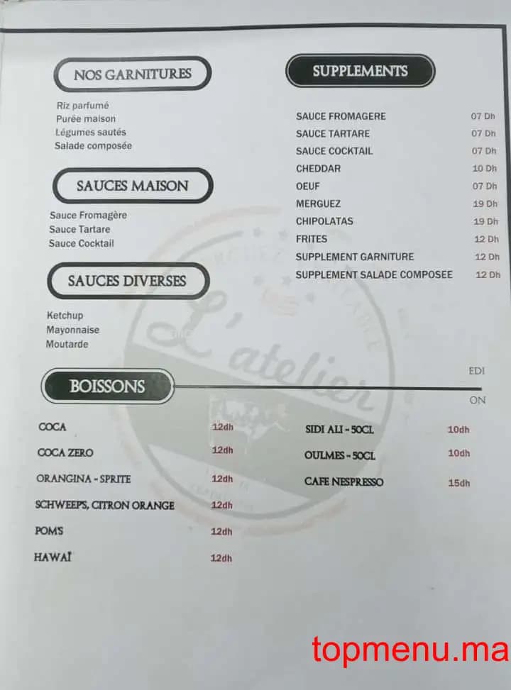 Restaurant L’Atelier merguez véritable menu page 4 L’Atelier merguez véritable menu page 4