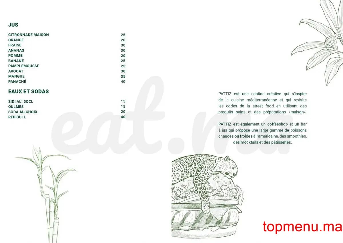 Restaurant Pattiz menu page 1 Pattiz menu page 1
