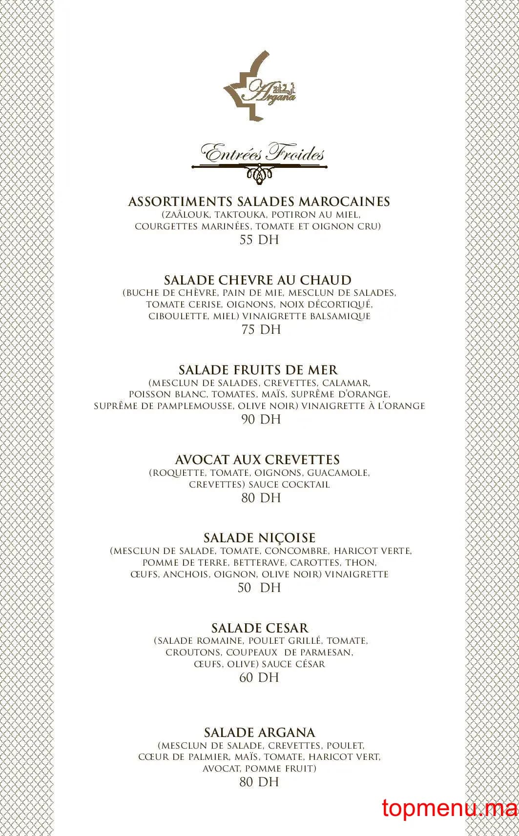 Restaurant Argana menu page 9 Argana menu page 9