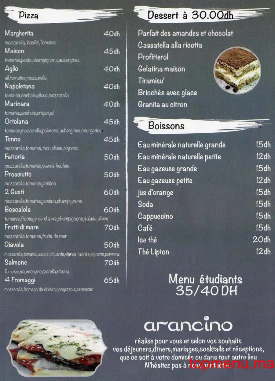 Restaurant Arancino menu page 2 Arancino menu page 2