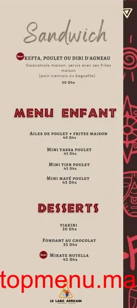 Restaurant Le Labo Africain menu page 3 Le Labo Africain menu page 3