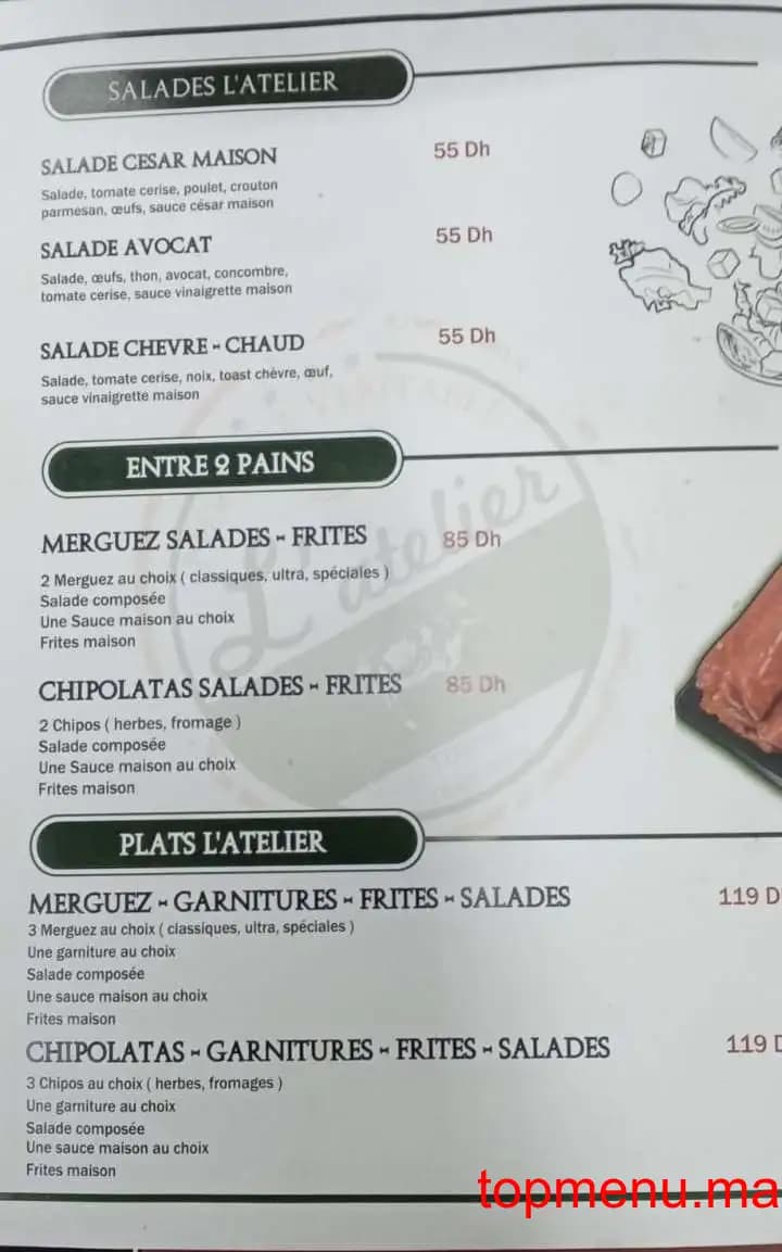 Restaurant L’Atelier merguez véritable menu page 3 L’Atelier merguez véritable menu page 3
