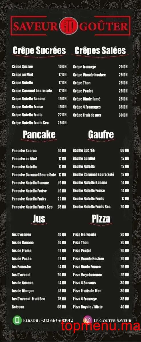 Restaurant Le Goûter Saveur menu page 1 Le Goûter Saveur menu page 1