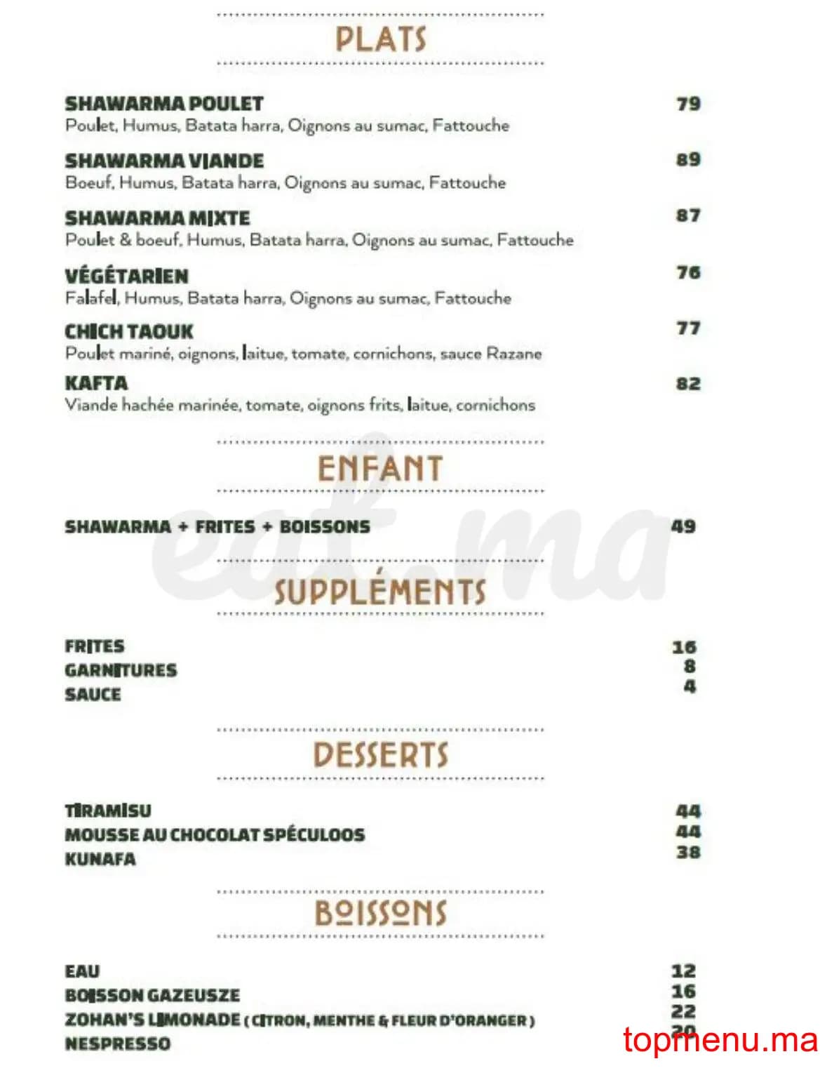 Restaurant RAZANE menu page 3 RAZANE menu page 3