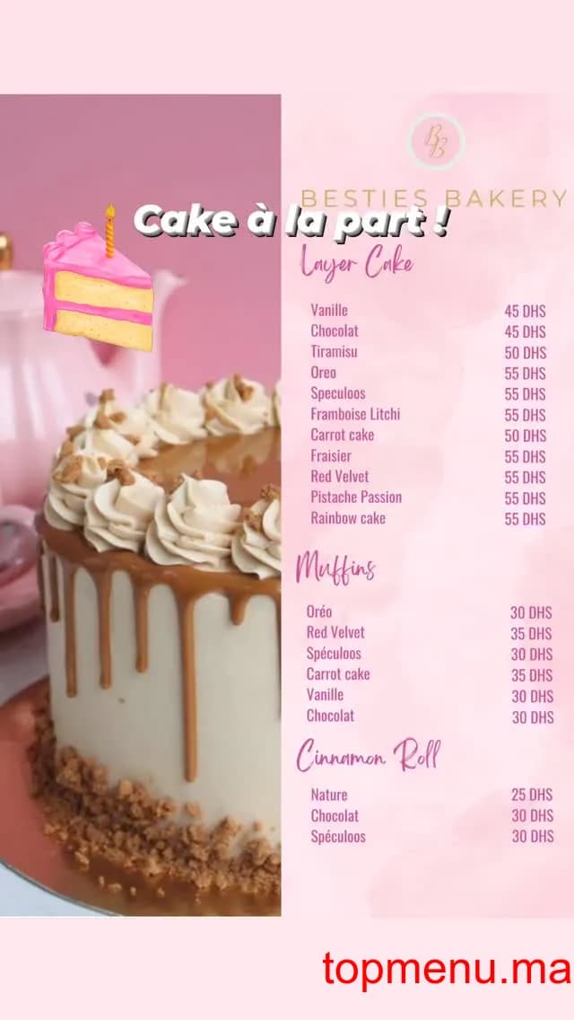 Restaurant Besties Bakery menu page 1 Besties Bakery menu page 1