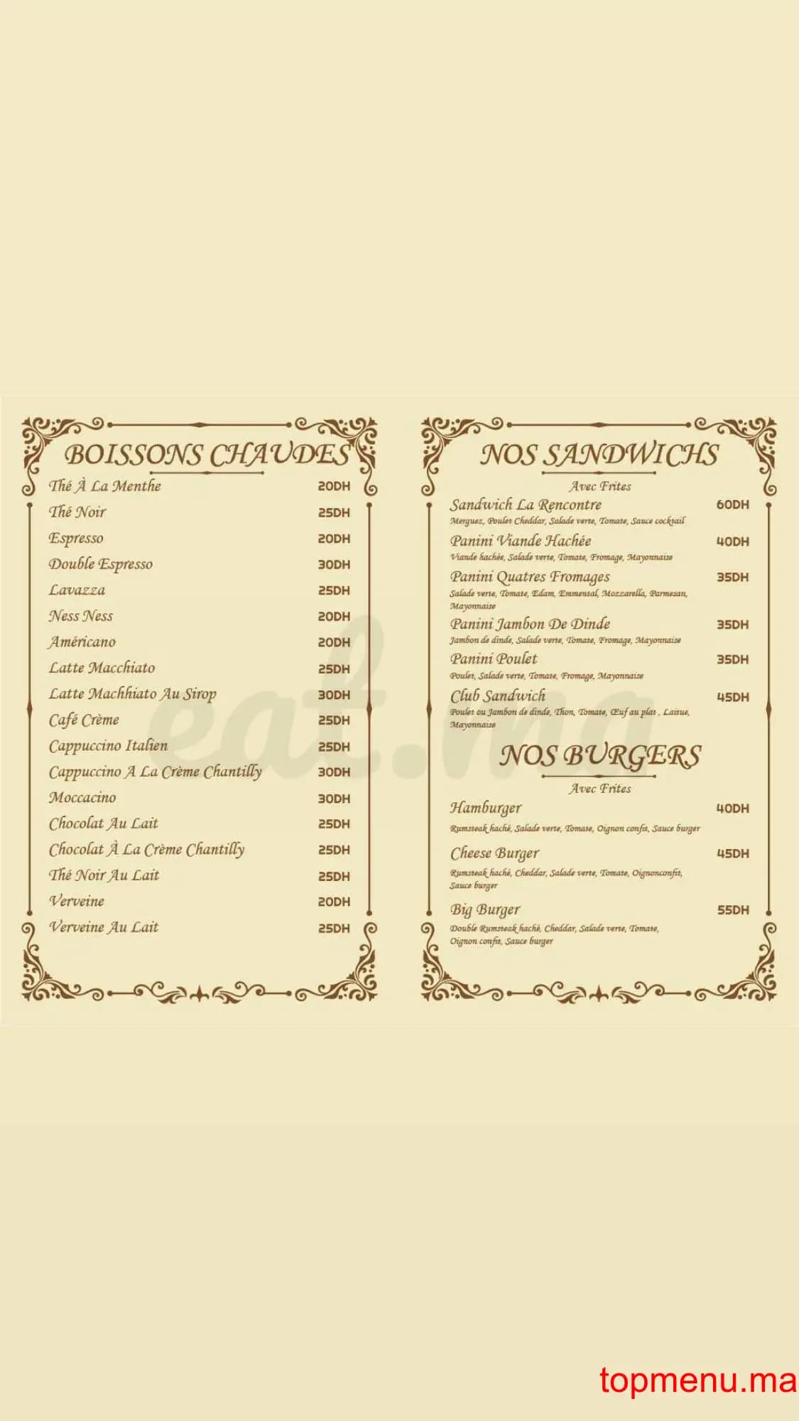 Restaurant La Rencontre Marrakech menu page 5 La Rencontre Marrakech menu page 5