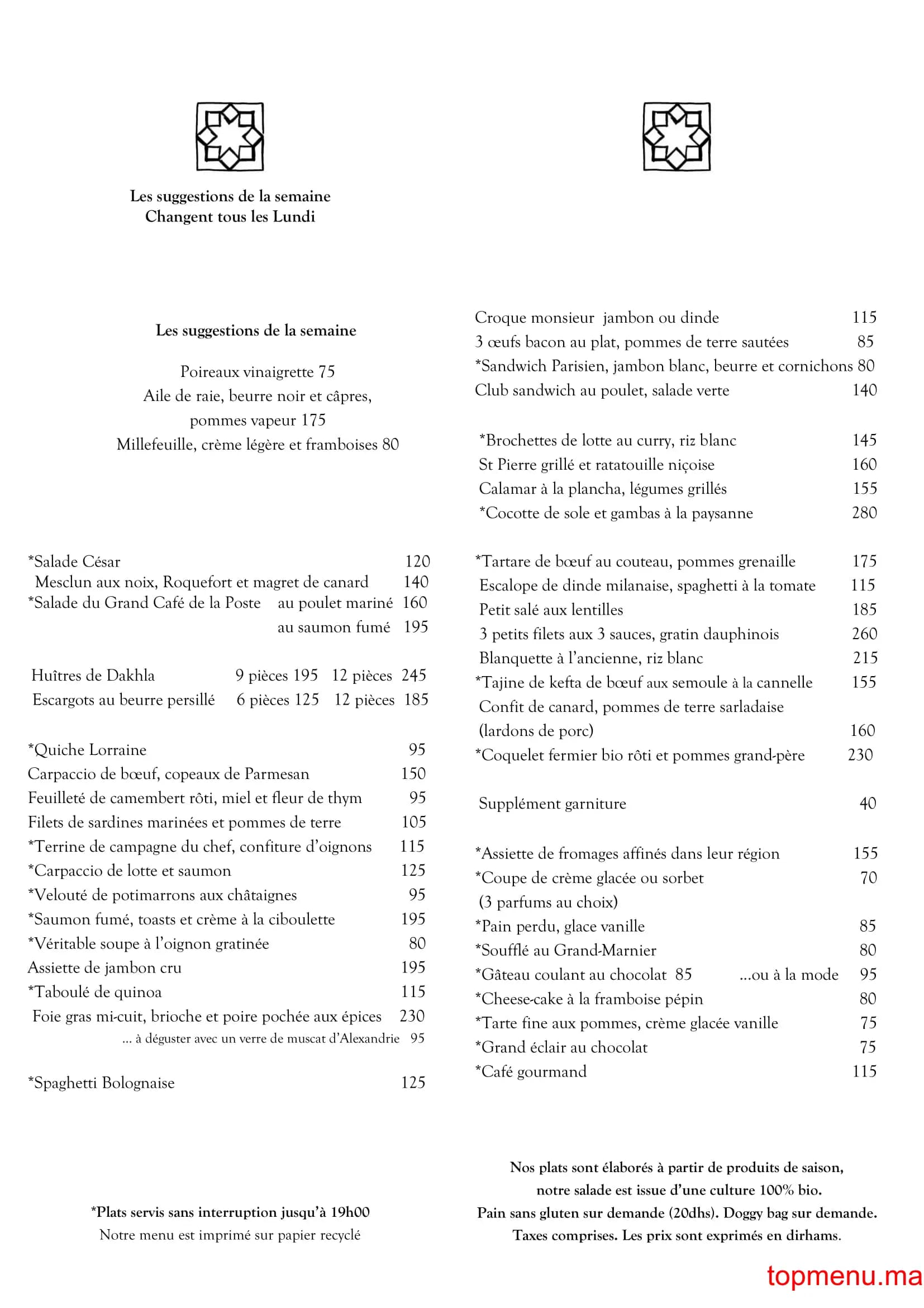 Restaurant Grand Café de la Poste menu page 1 Grand Café de la Poste menu page 1