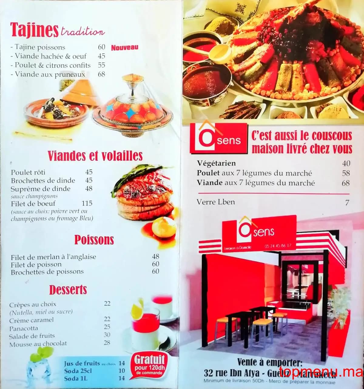 Restaurant O Sens menu page 2 O Sens menu page 2