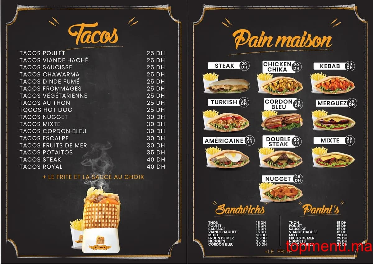Restaurant Le Tacos menu page 2 Le Tacos menu page 2
