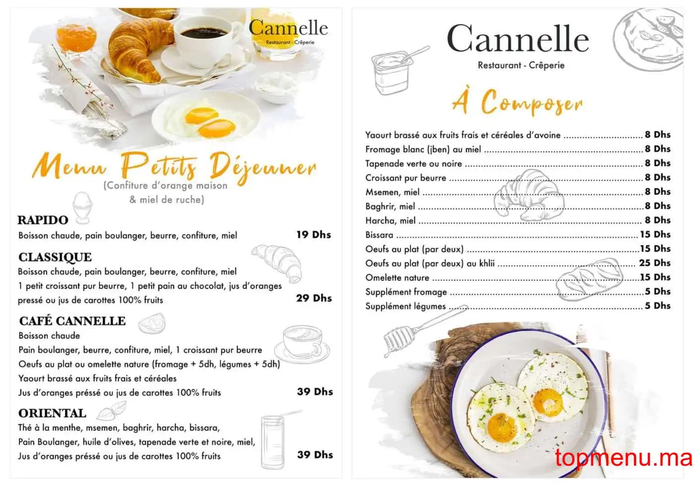 Restaurant Café Cannelle menu page 1 Café Cannelle menu page 1