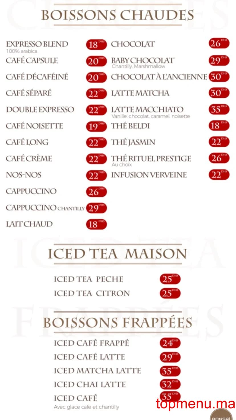 Restaurant Bonsaï menu page 3 Bonsaï menu page 3