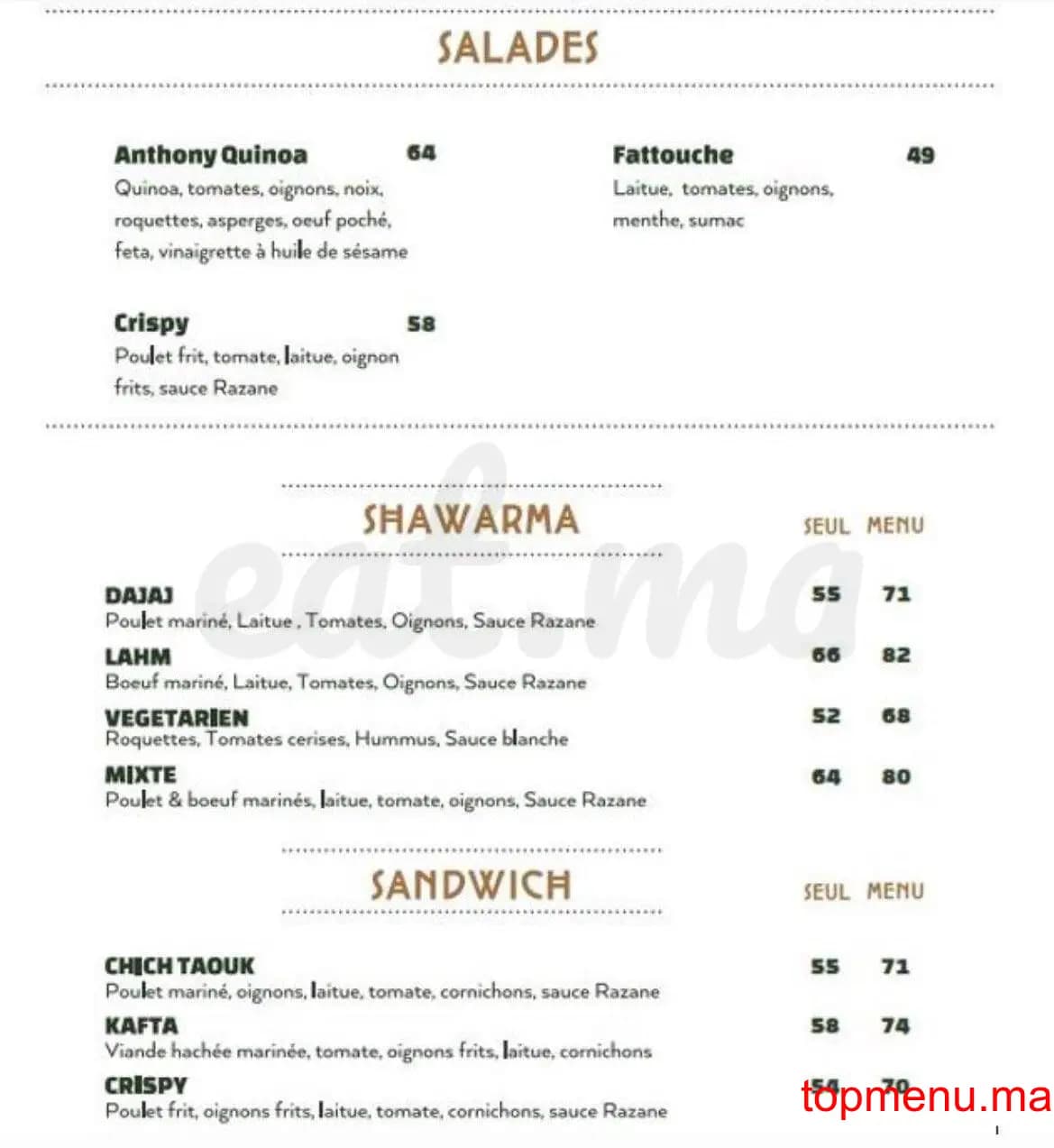 Restaurant RAZANE menu page 2 RAZANE menu page 2