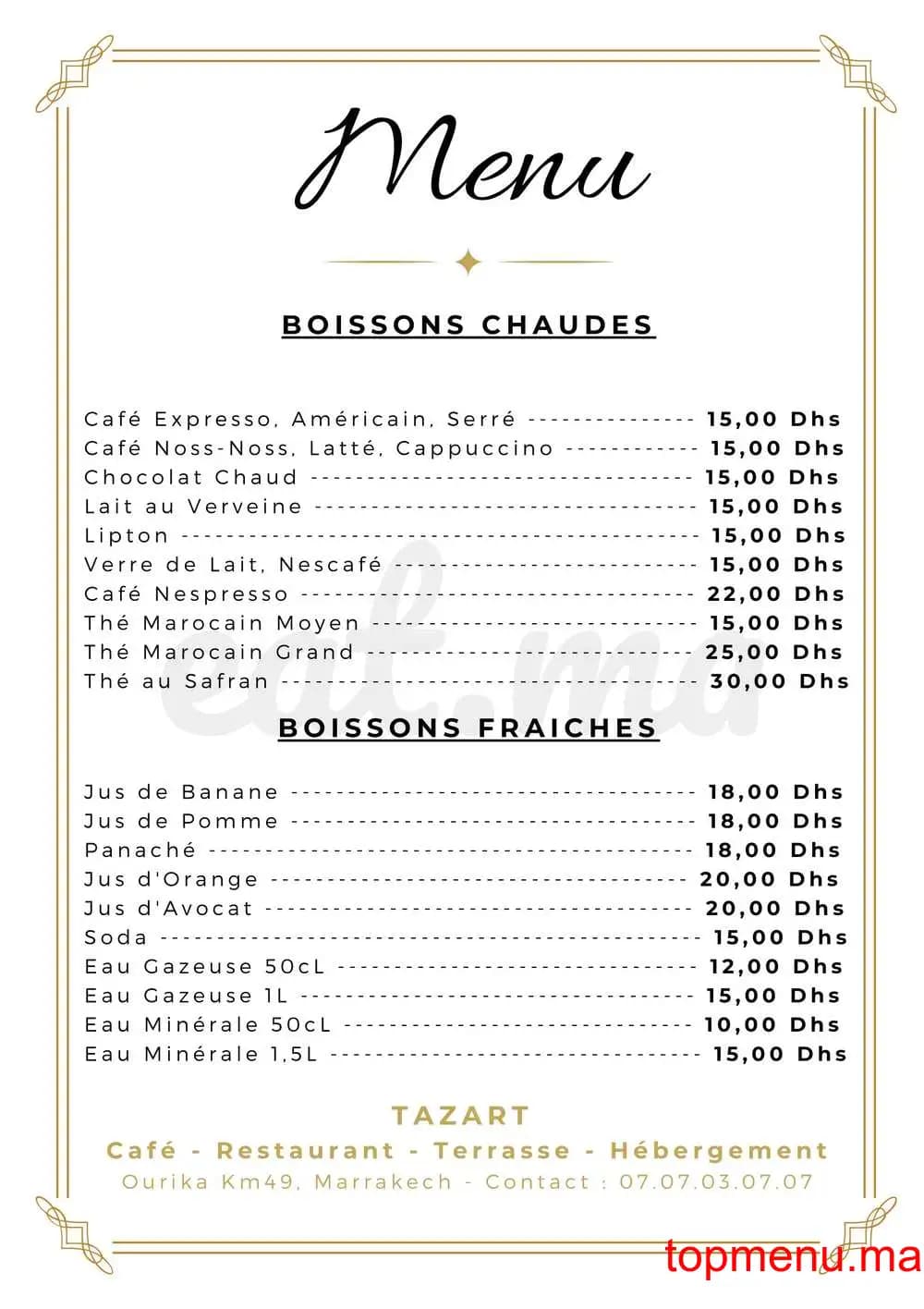 Restaurant Tazart Café menu page 1 Tazart Café menu page 1
