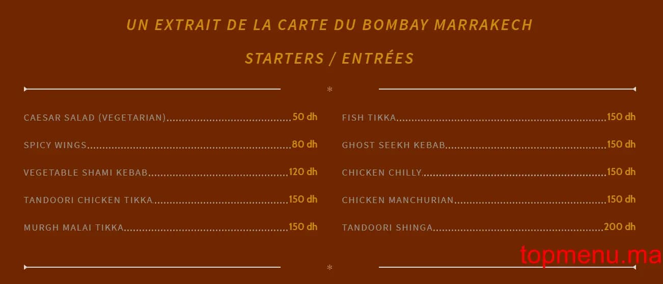 Restaurant Bombay menu page 2 Bombay menu page 2