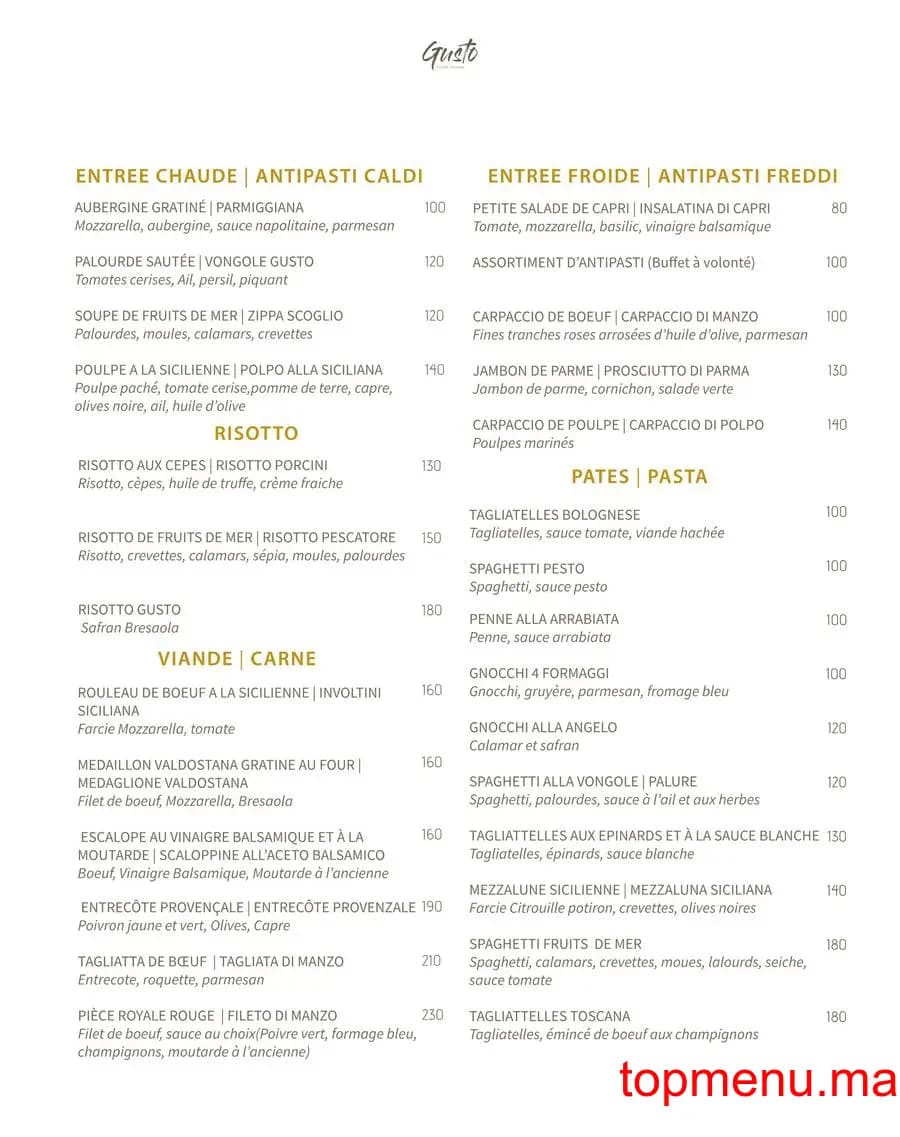 Restaurant Gusto menu page 1 Gusto menu page 1