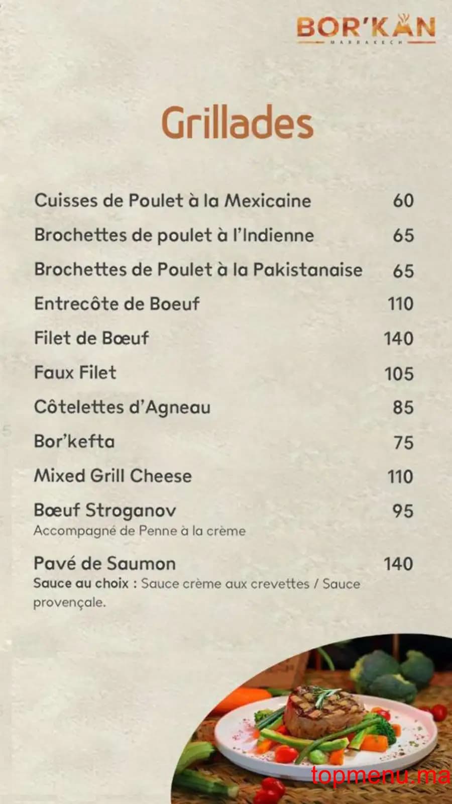 Restaurant Bor’kan menu page 2 Bor’kan menu page 2