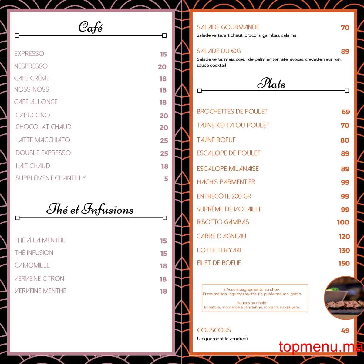 Restaurant Le QG menu page 2 Le QG menu page 2