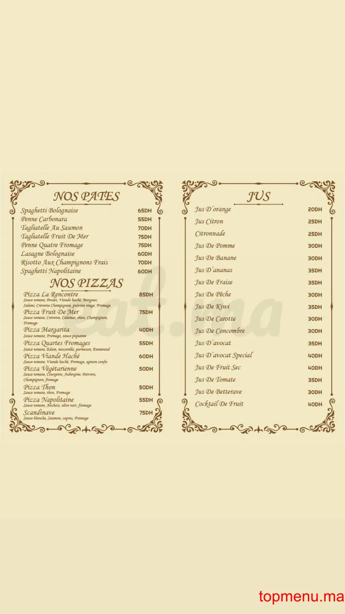 Restaurant La Rencontre Marrakech menu page 3 La Rencontre Marrakech menu page 3