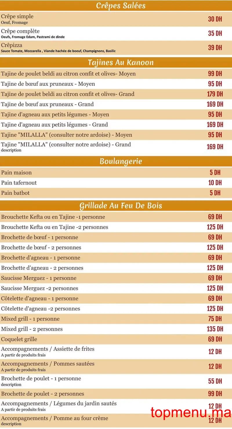 Restaurant Muraille de l’Ourika menu page 1 Muraille de l’Ourika menu page 1