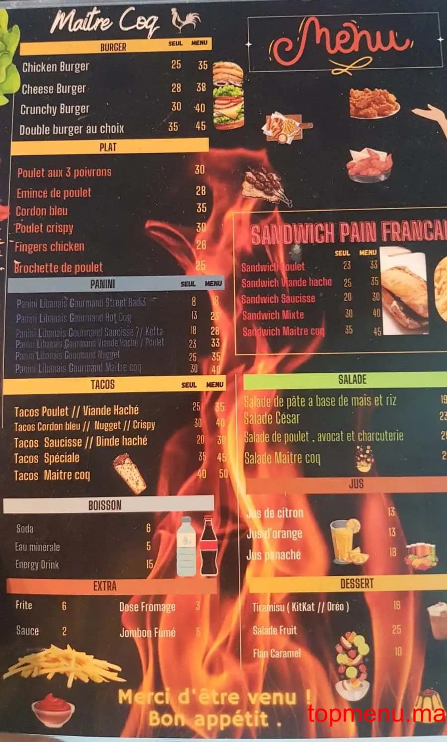 Restaurant Maître Coq menu page 1 Maître Coq menu page 1
