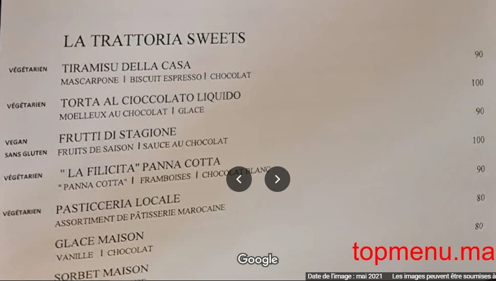Restaurant La Trattoria menu page 4 La Trattoria menu page 4