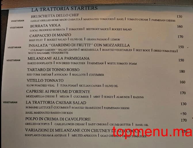 Restaurant La Trattoria menu page 1 La Trattoria menu page 1