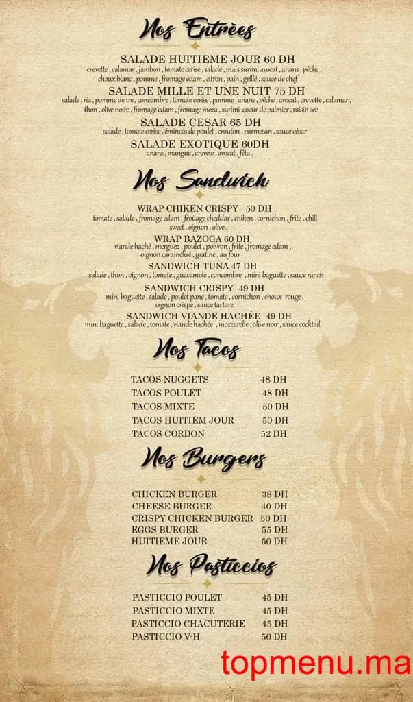 Restaurant Huitième Jour menu page 2 Huitième Jour menu page 2