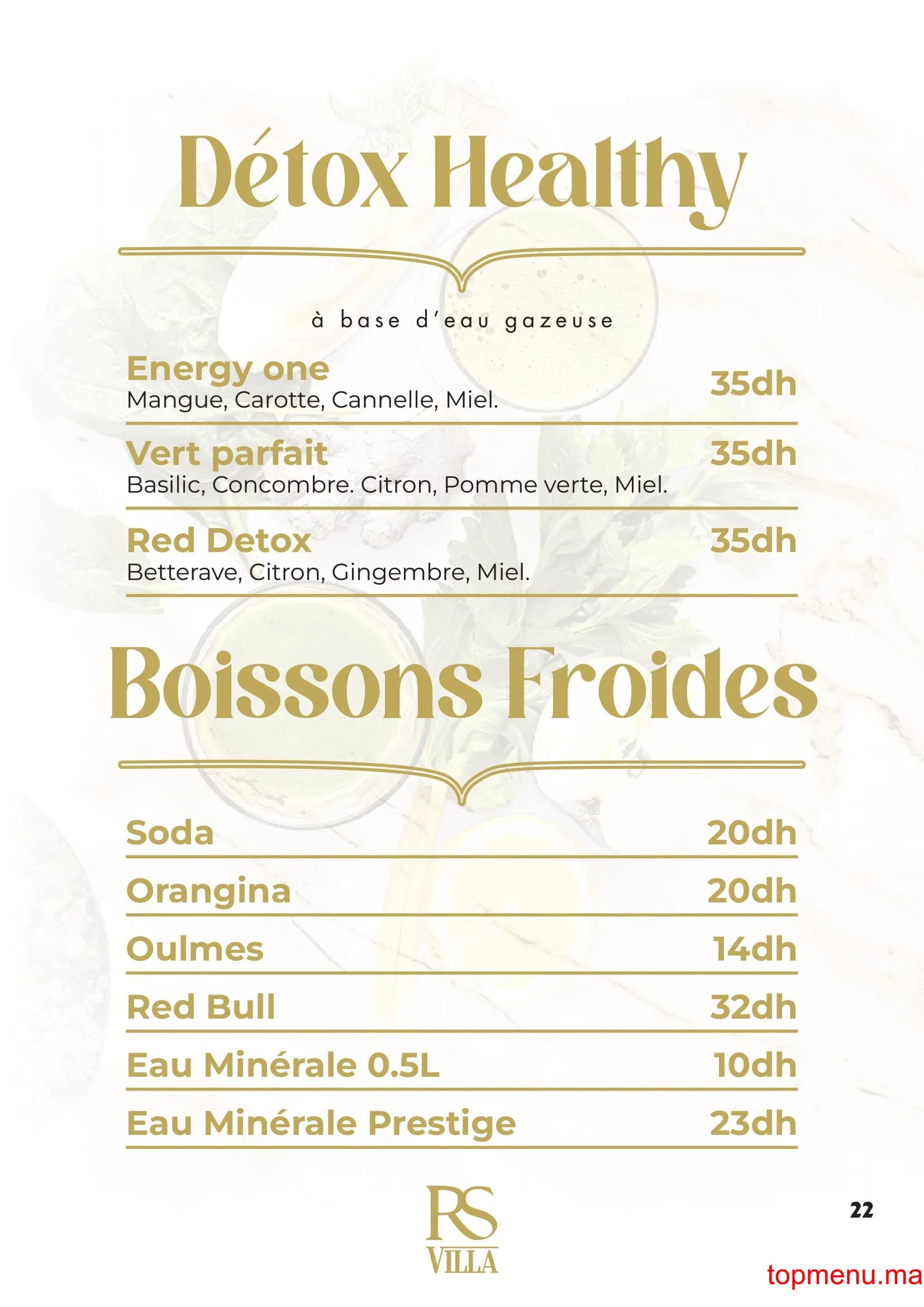 Restaurant RS Villa – Café Restaurant menu page 22 RS Villa – Café Restaurant menu page 22